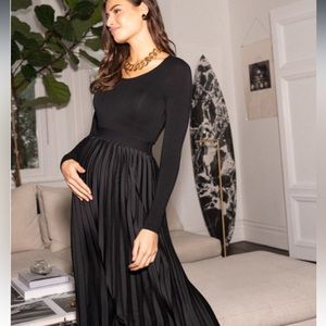 Seraphine Black Pleated Maternity Midi Skirt